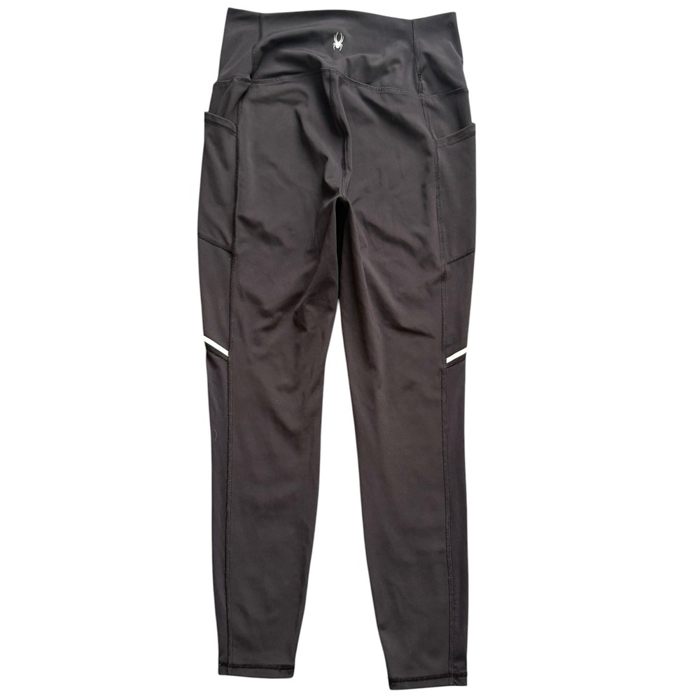 Spyder Leggings Womens Medium Black Active High Rise Pockets Reflective Athletic